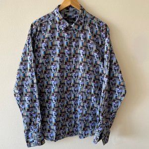 Bugatchi Shirt - Multi-Colour Patterned - Large - Classic Fit